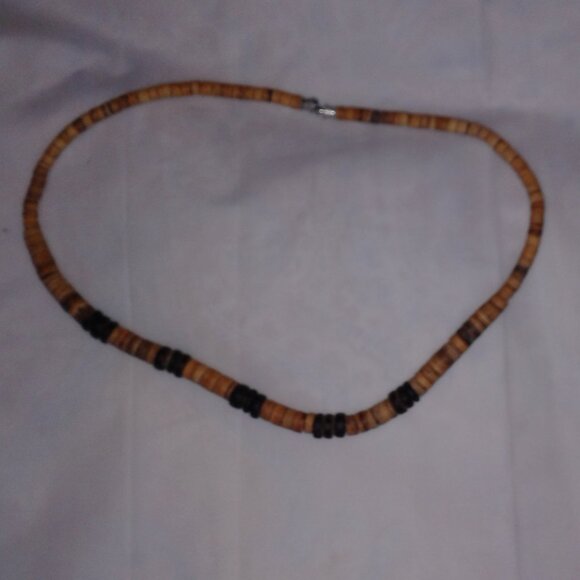 Men's brown and black wooden bead necklace 18 inches - Picture 1 of 3